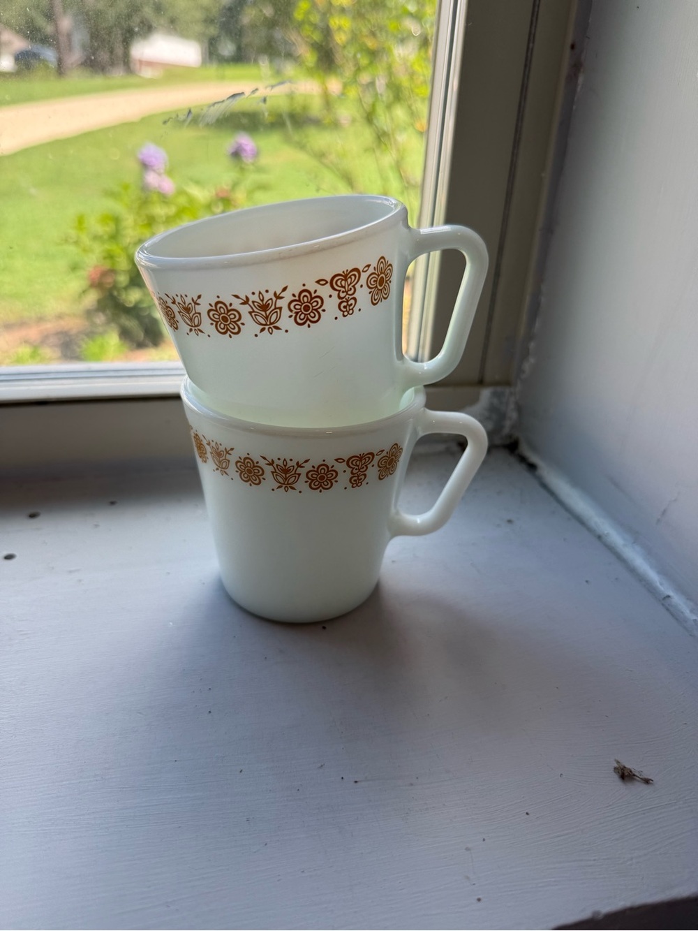 Vintage Butterfly Gold Pyrex milk glass coffee mugs the set of 10